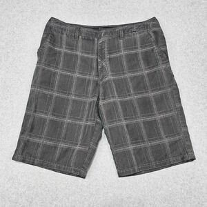 Hurley Plaid Shorts Mens Size 34 Black Gray Chino Casual Skater Surfer Preppy
